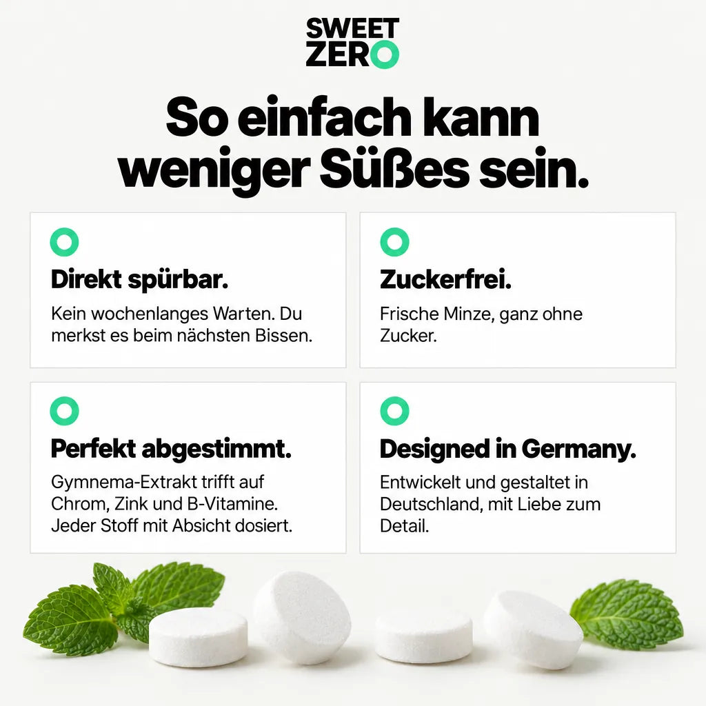 Vorteile: direkt spürbar, zuckerfrei, perfekt abgestimmt, designed in Germany